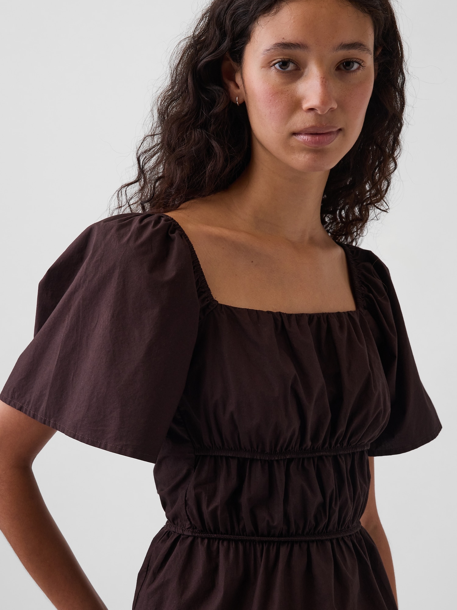 Square-Neck Flutter-Sleeve Peplum Top
