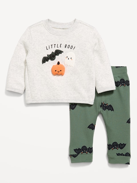 ENSEMBLE DE PANTALON ET CHANDAIL RAS DU COU À MANCHES LONGUES EN COTON OUATÉ À IMPRIMÉ POUR BÉBÉ - Chauve