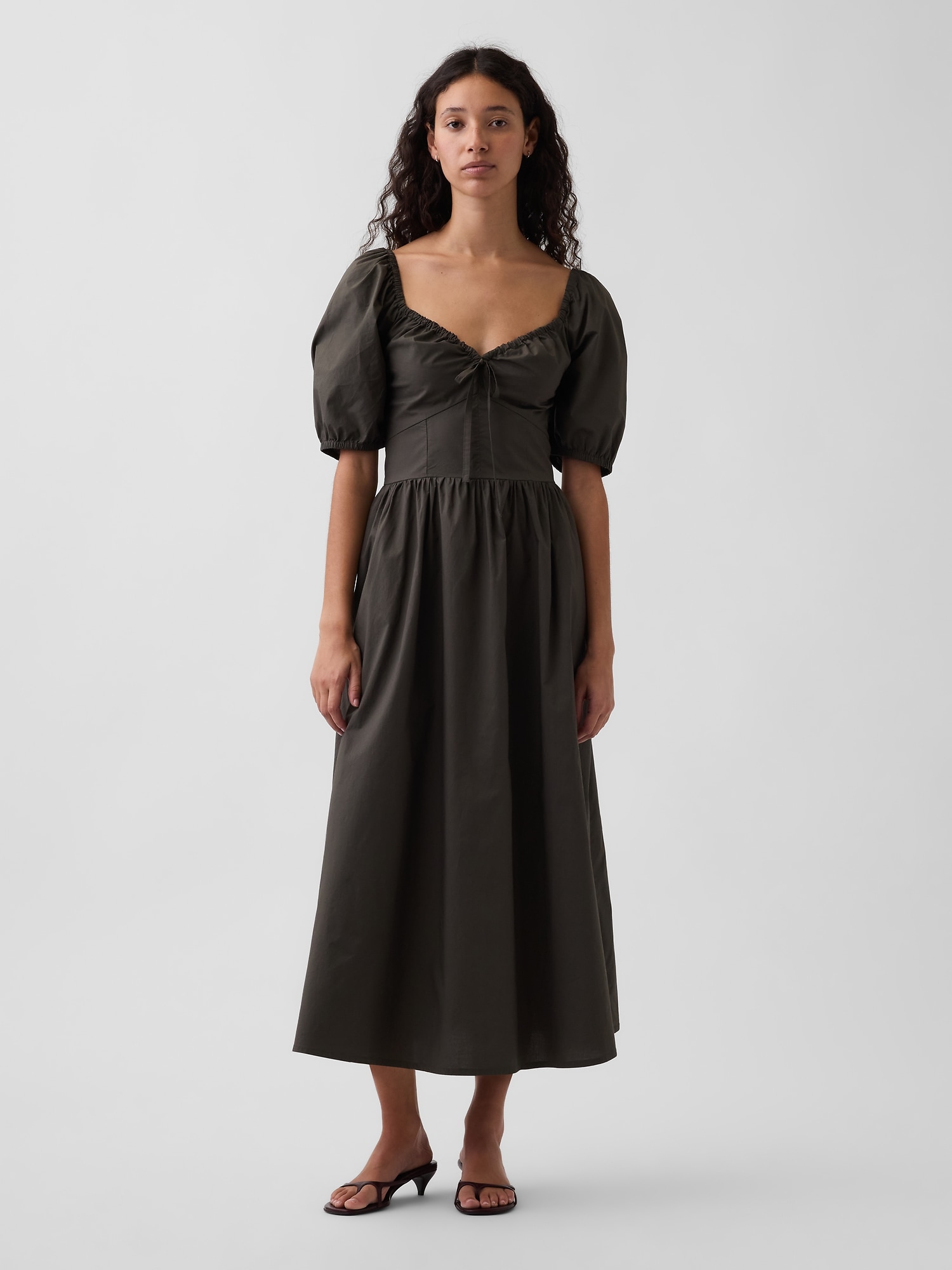 Puff-Sleeve Corset Maxi Dress