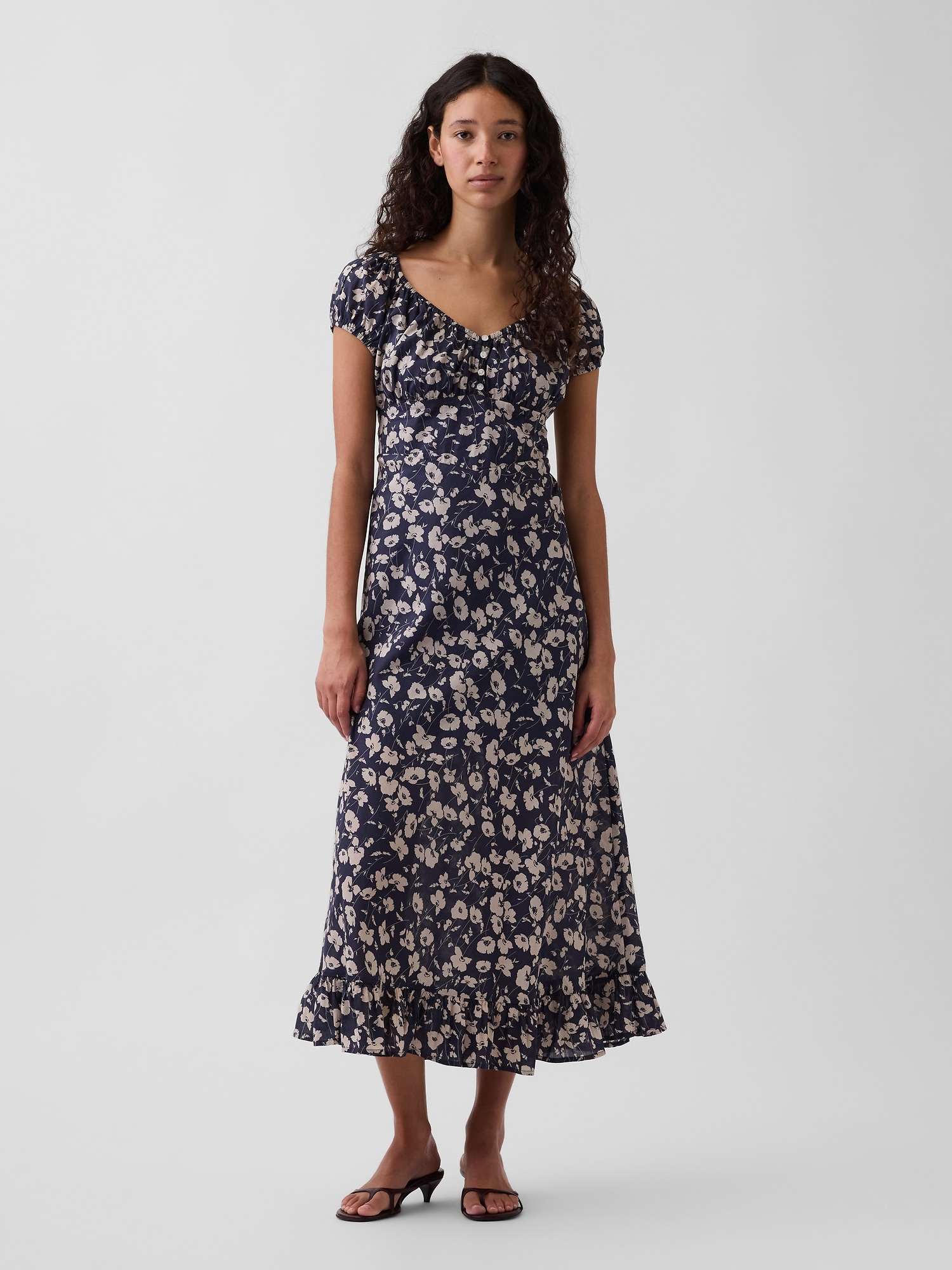 V-Neck Ruffle Hem Maxi Dress