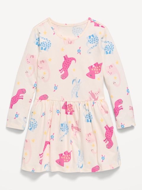 ROBE TRAPÈZE À MOTIF À MANCHES LONGUES POUR TOUTE-PETITE FILLE