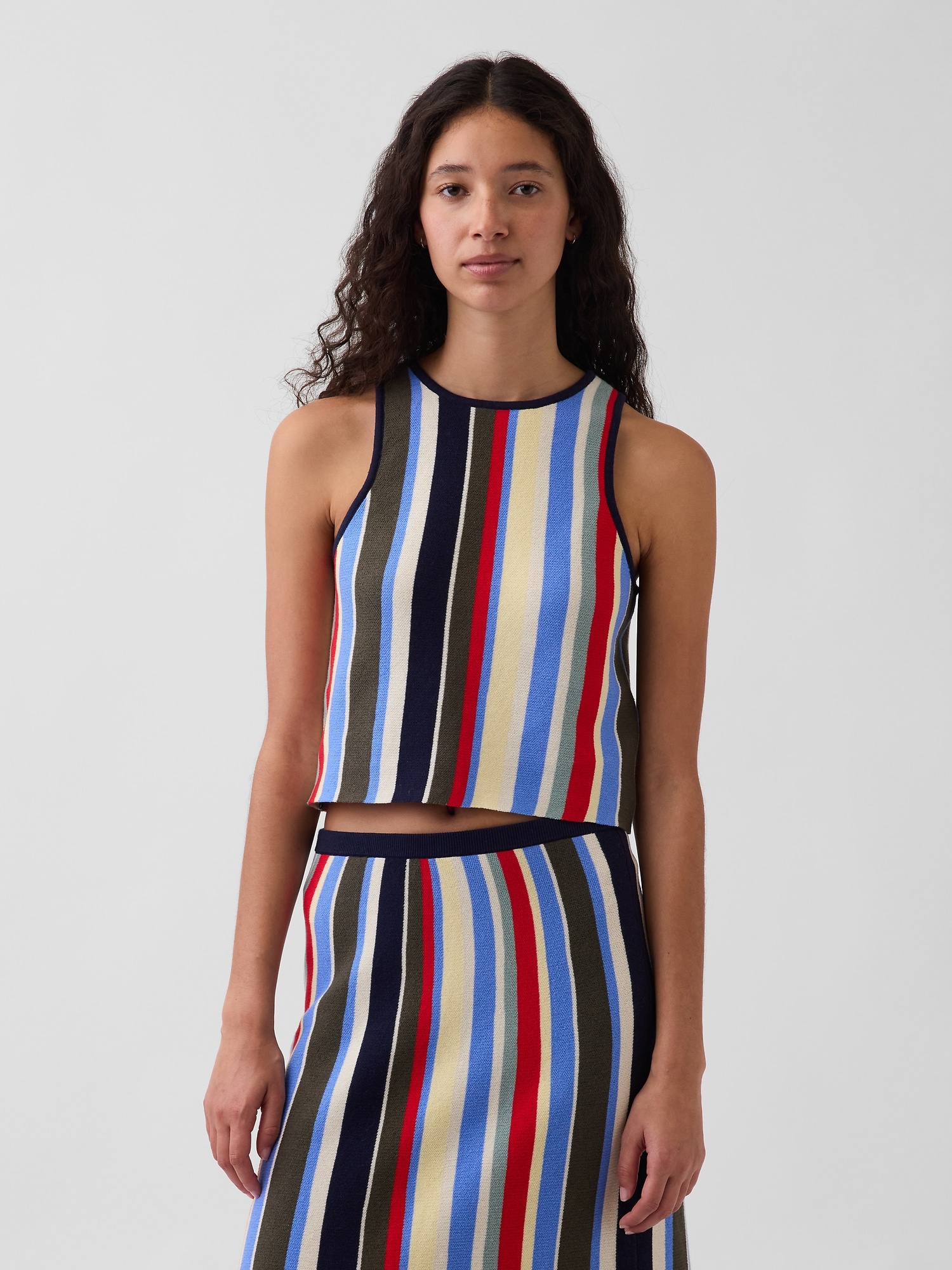 100% Cotton Stripe Halter Sweater Tank