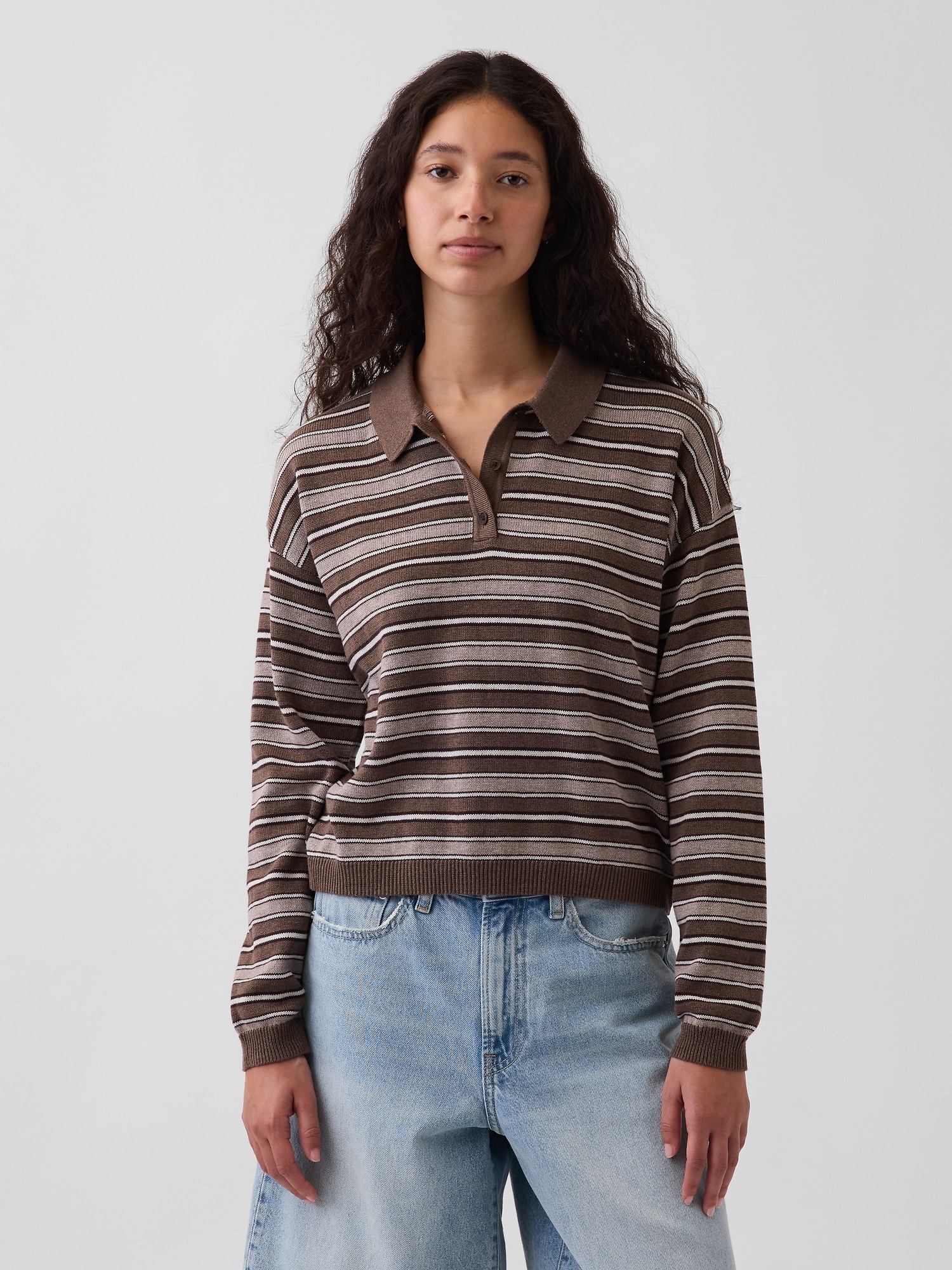 100% Cotton Relaxed Polo Shirt Sweater