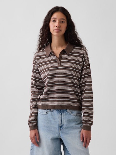 100% Cotton Relaxed Polo Sweater