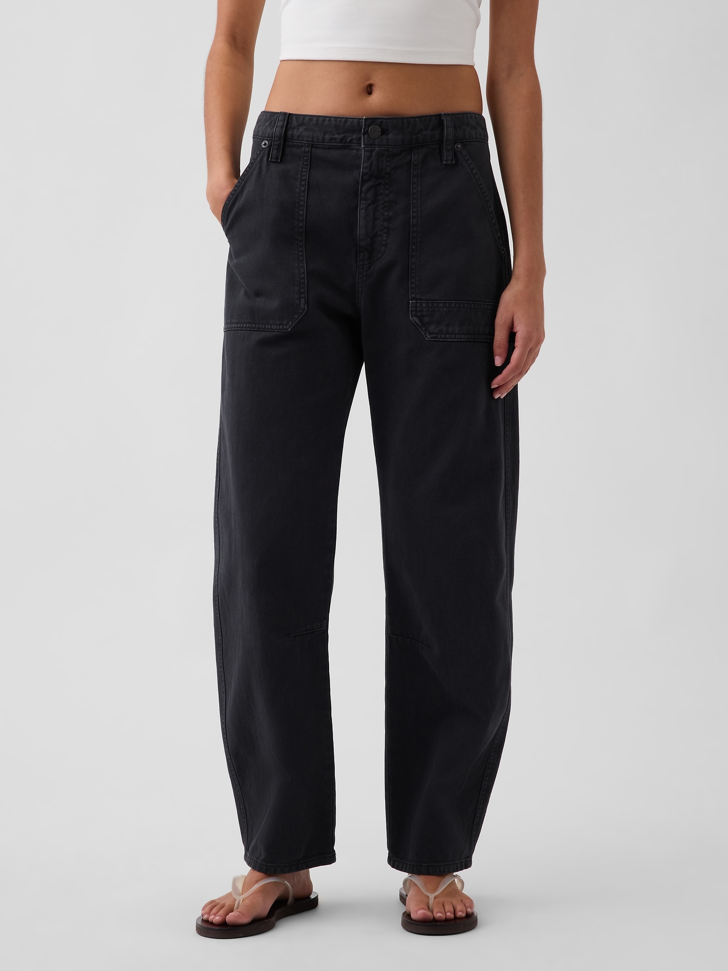 Mid Rise Slim Barrel Utility Pants