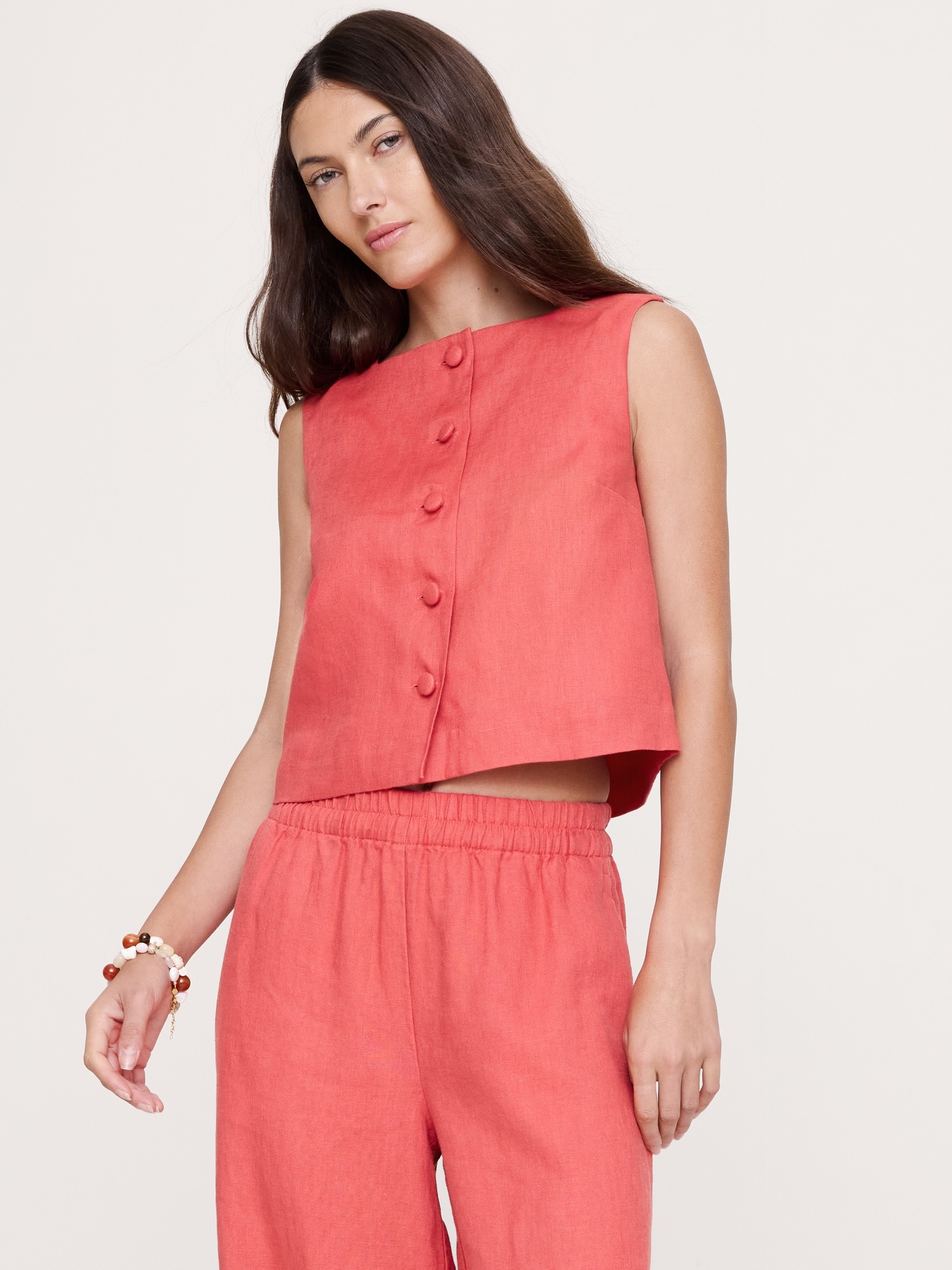 Linen Button-Front Tank