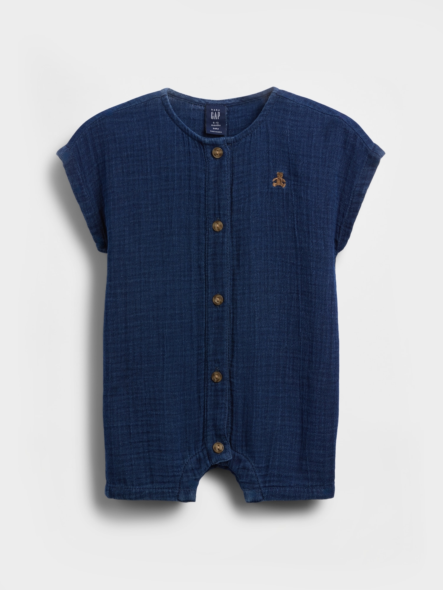 UNE-PIÈCE À SHORT COURT EN DENIM DE GAZE DE COTON POUR BÉBÉ