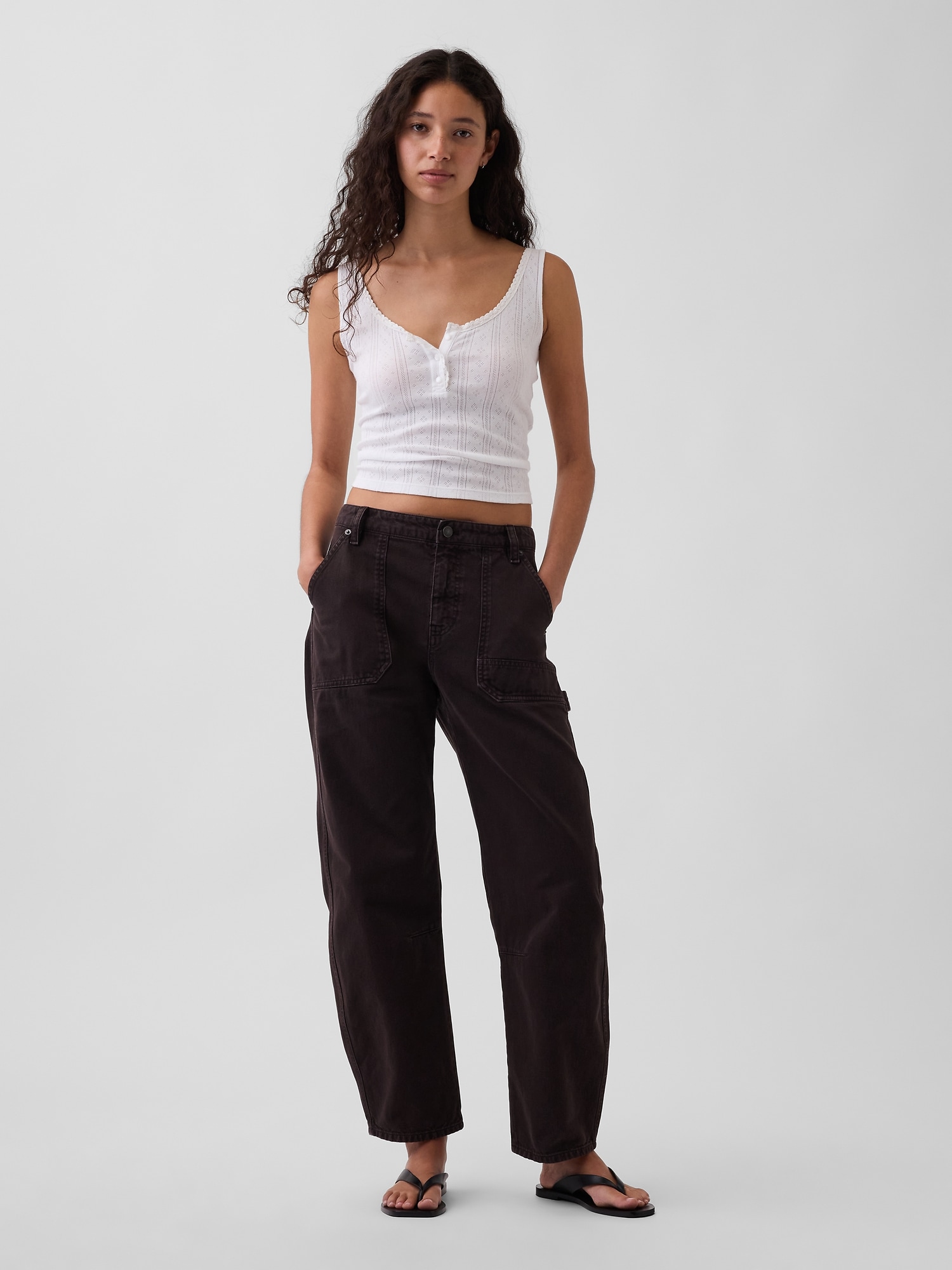 Mid Rise Slim Barrel Utility Pants