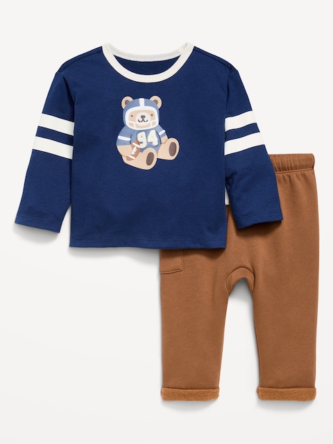 ENSEMBLE T-SHIRT À MANCHES LONGUES À IMPRIMÉ ET PANTALON EN COTON OUATÉ POUR BÉBÉ