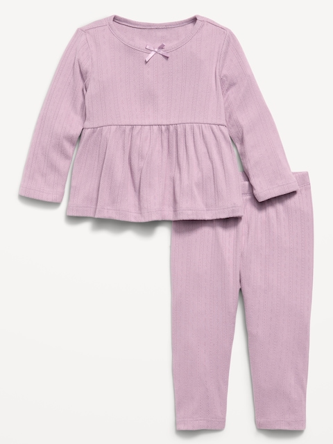 ENSEMBLE AVEC PANTALON ET HAUT EN TRICOT POINTELLE À MANCHES LONGUES POUR BÉBÉ