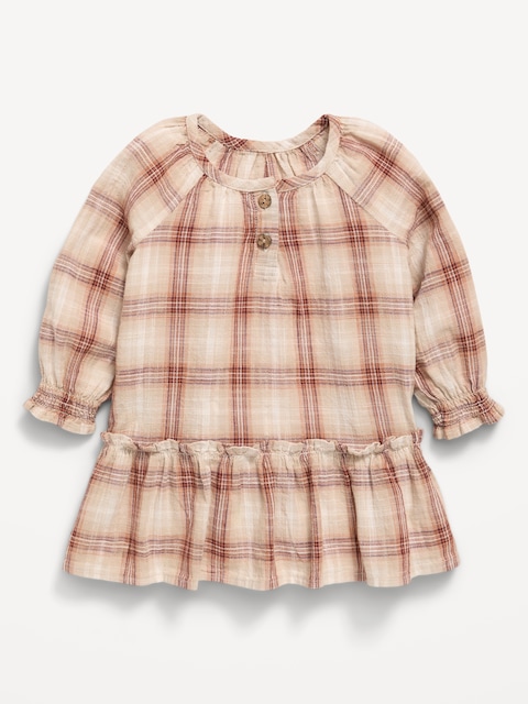 ROBE TRAPÈZE À VOLANTS À CARREAUX ET À MANCHES COURTES POUR BÉBÉ