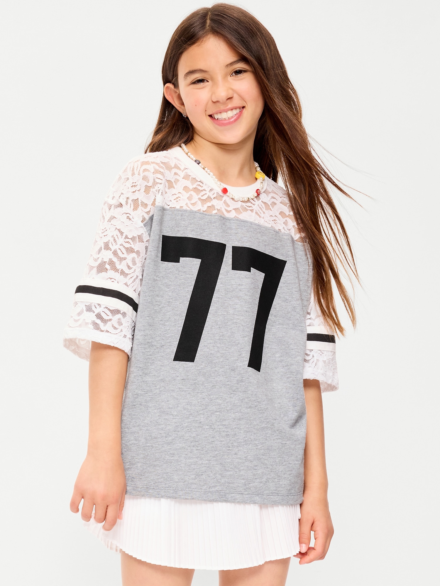 T-SHIRT SURDIMENSIONNÉ DE STYLE FOOTBALL AVEC DENTELLE POUR FILLE