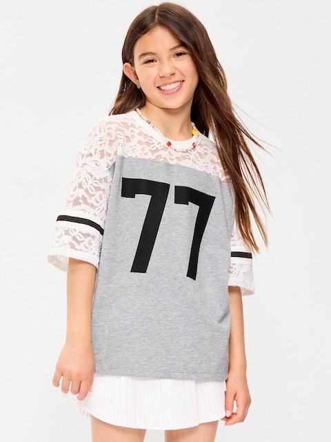 Oversized Lace Football-Style T-Shirt for Girls