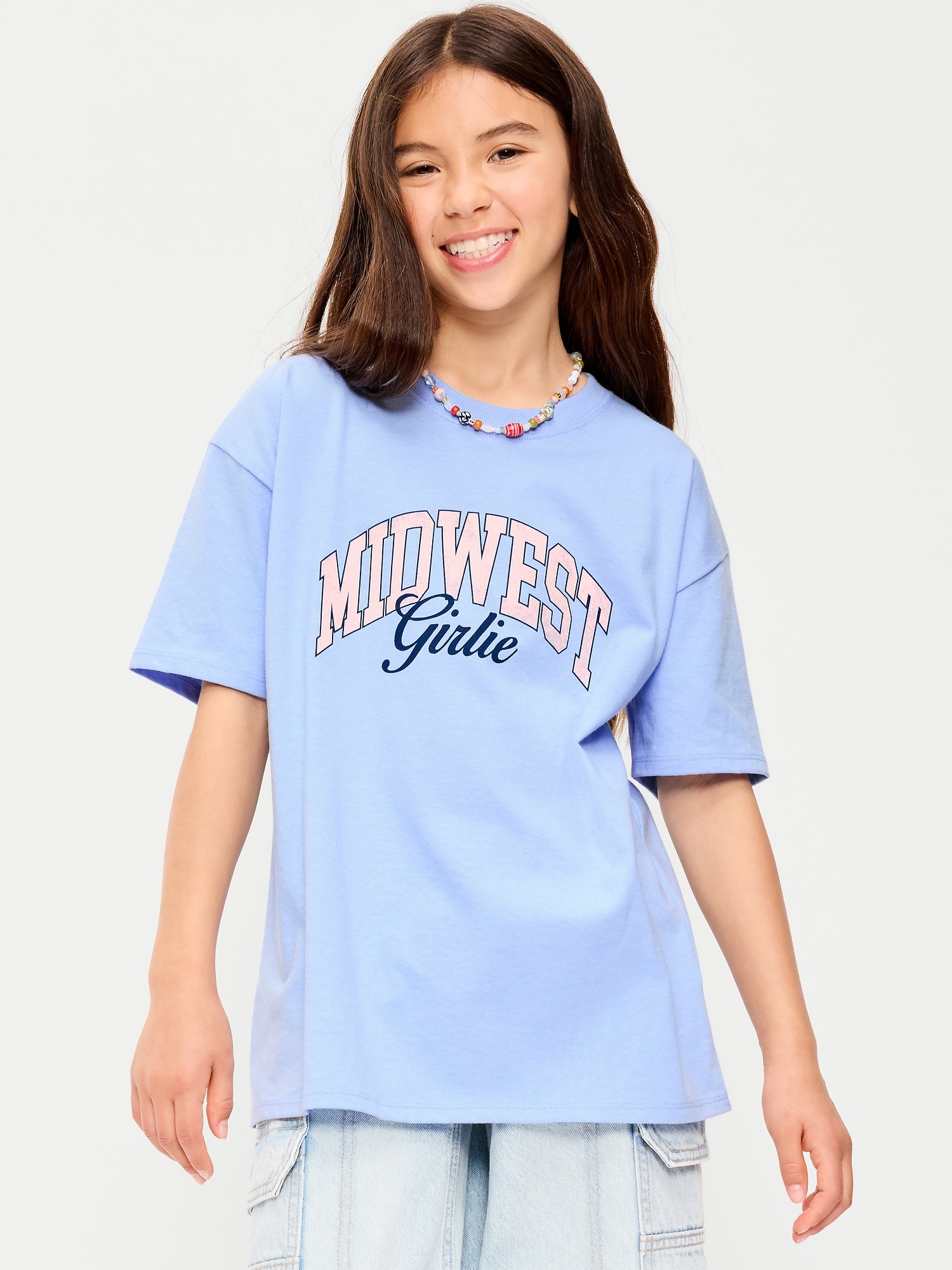 T-SHIRT LONG SURDIMENSIONNÉ À MANCHES COURTES À IMPRIMÉ POUR FILLE