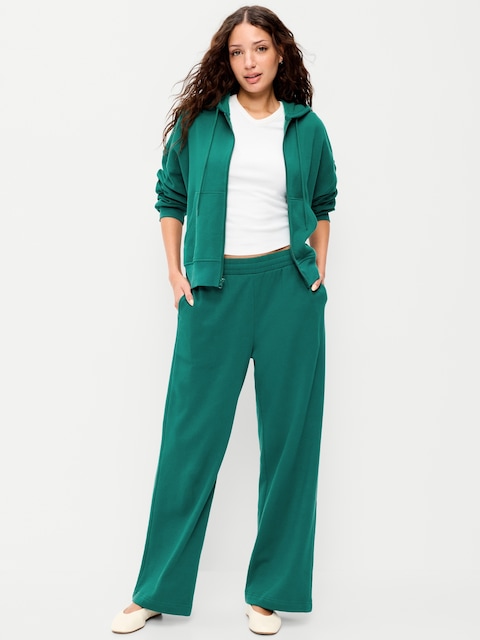 PANTALON EN COTON OUATÉ À JAMBE LARGE ET À TAILLE HAUTE PURCONFORT