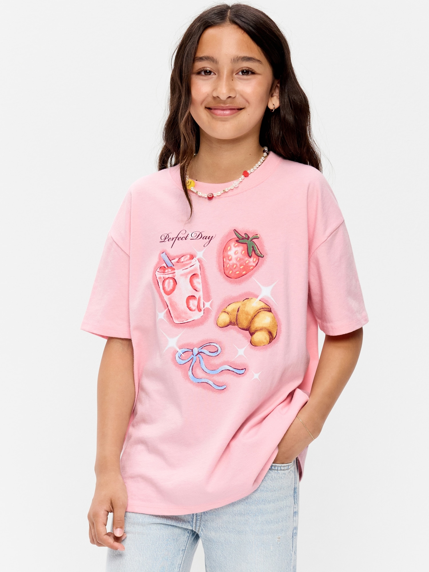 T-SHIRT LONG SURDIMENSIONNÉ À MANCHES COURTES À IMPRIMÉ POUR FILLE