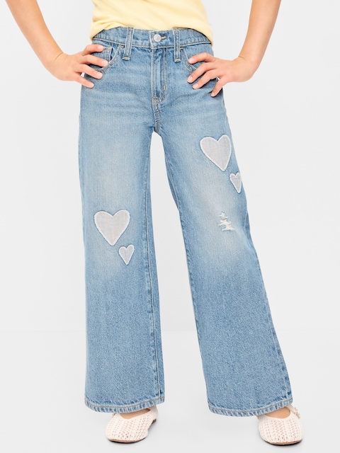 JEAN COUPE GÉNÉREUSE JAMBE LARGE À TAILLE HAUTE POUR FILLE