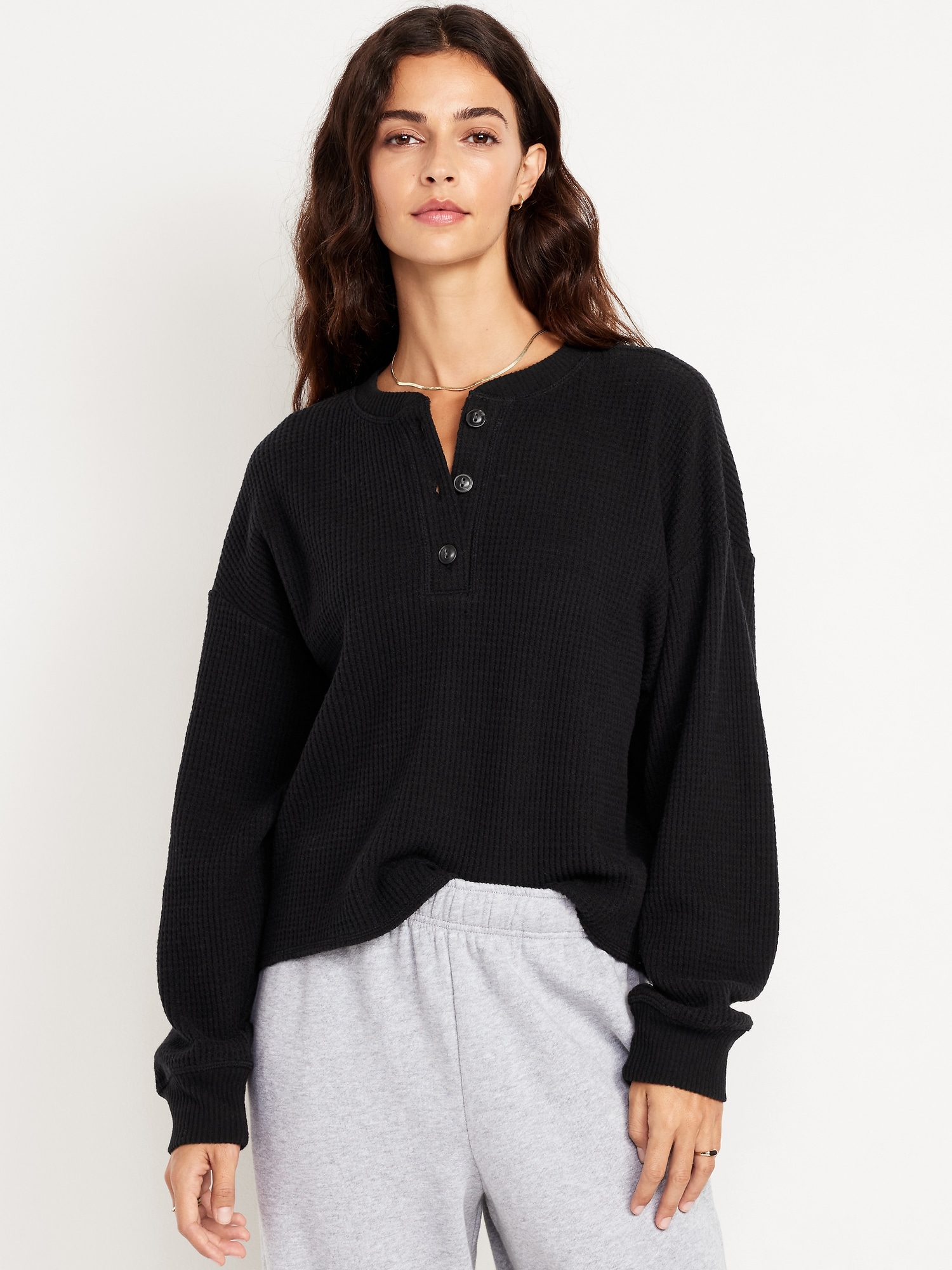 Waffle Knit Henley Top | Old Navy