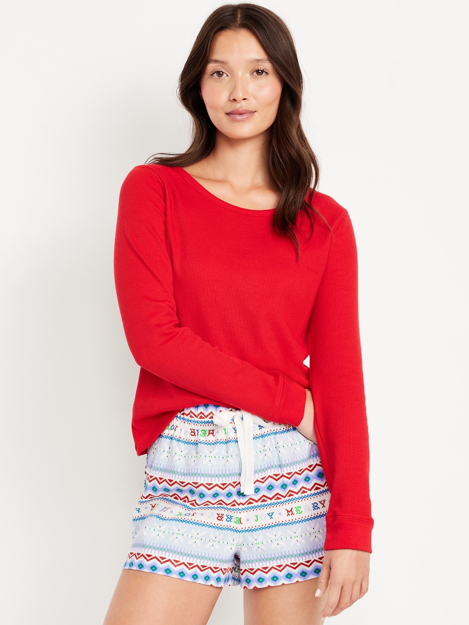 Scoop-Neck Waffle Pajama Top