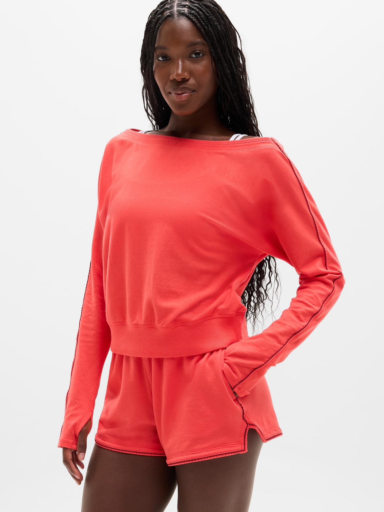Athleta Airy Cotton Terry Boatneck Picot Sweatshirt