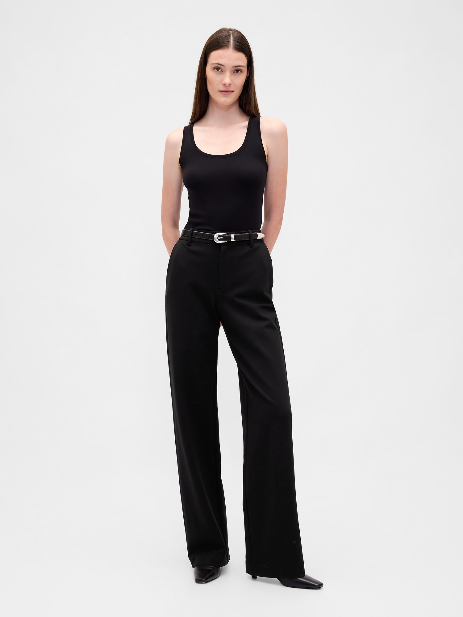 PANTALON JAMBE LARGE À TAILLE HAUTE EN TRICOT POINT DE ROME
