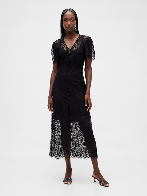 Lace V-Neck Midi Dress