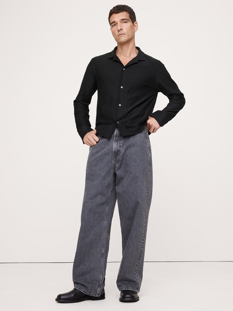 CHEMISE DE VACANCES À MANCHES LONGUES EN COTON À CHEVRONS
