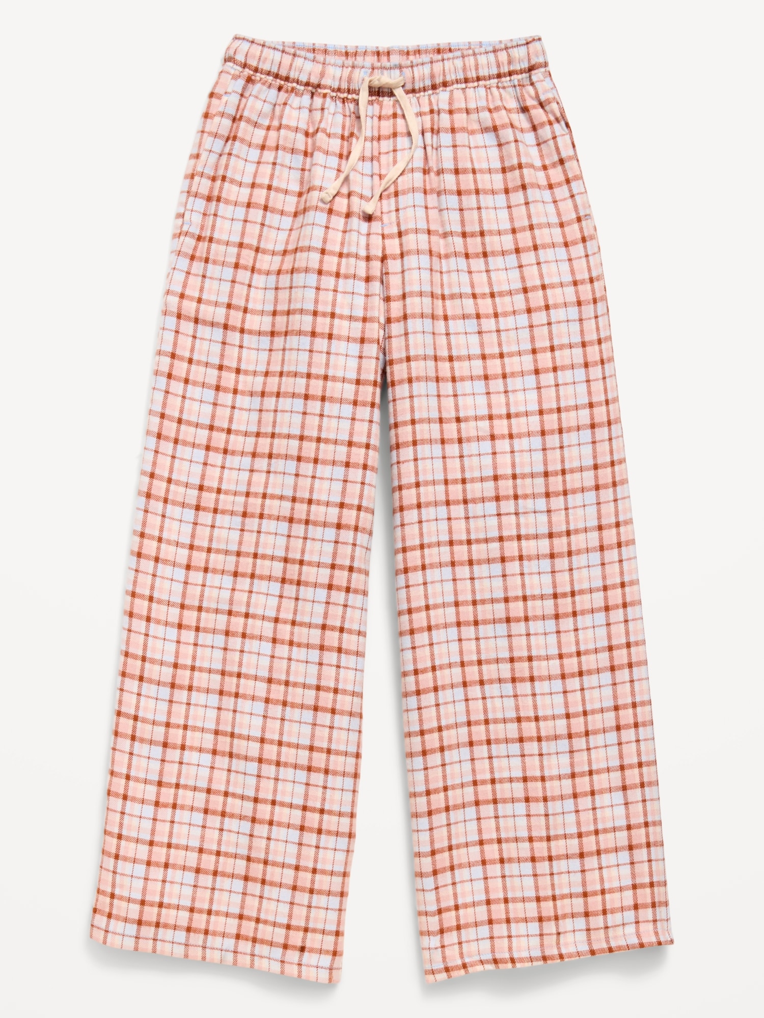 Pull-On Wide-Leg Flannel Plaid Pants for Girls