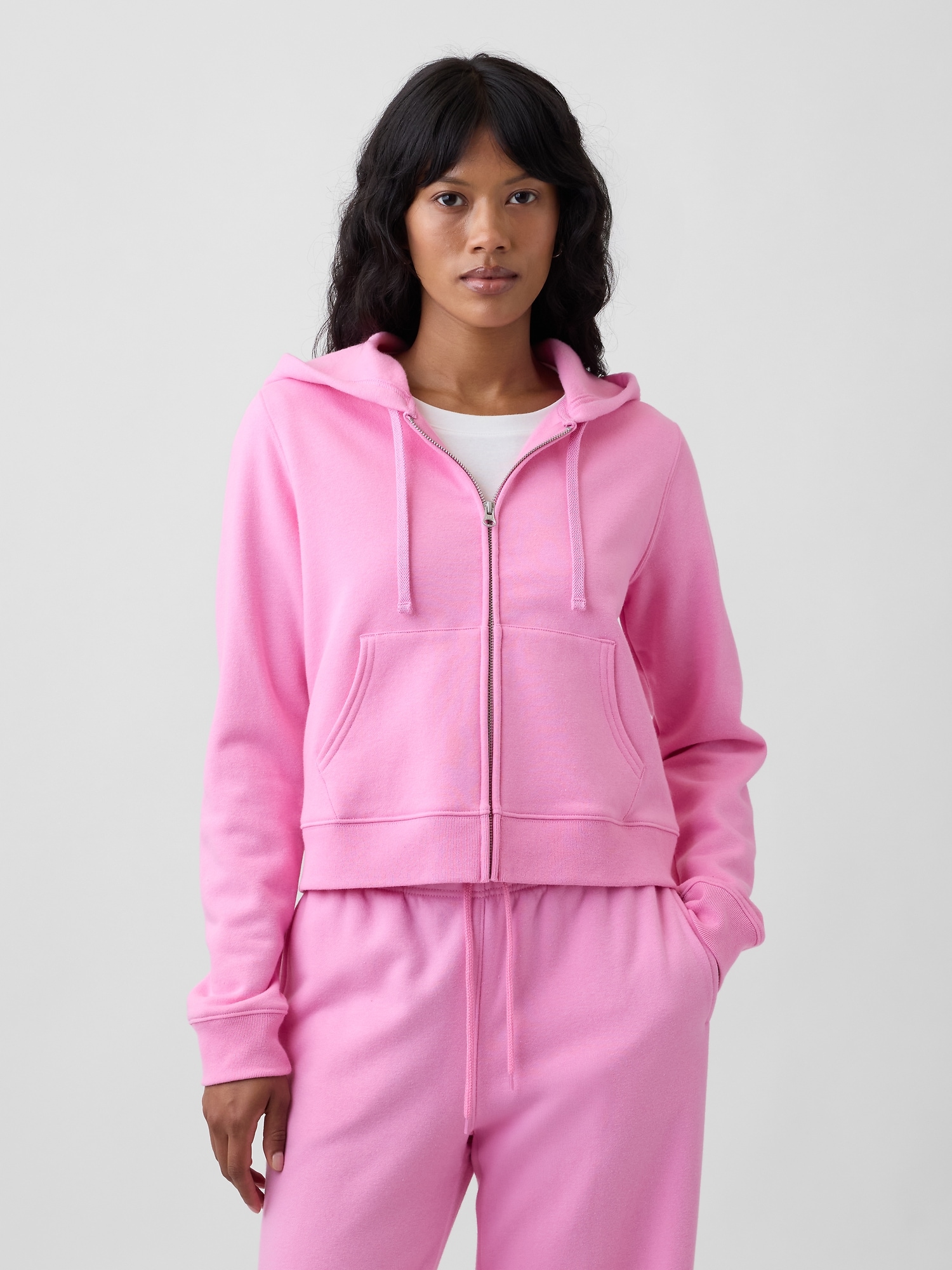 Cropped Fleece Zip Hoodie