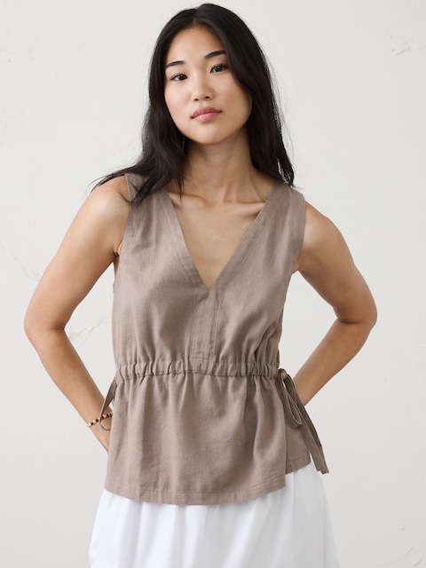 Linen-Blend Side-Ties Top