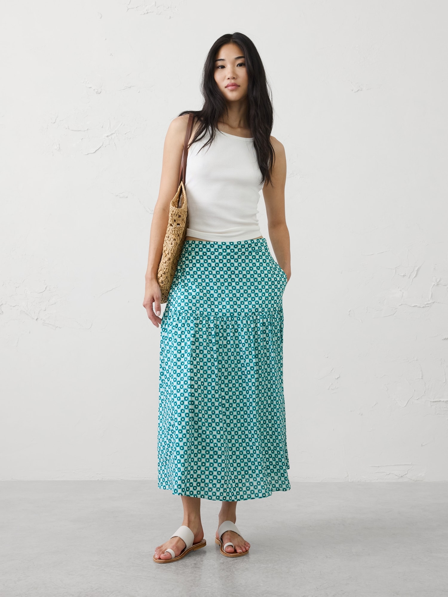 Tier Voile Midi Skirt