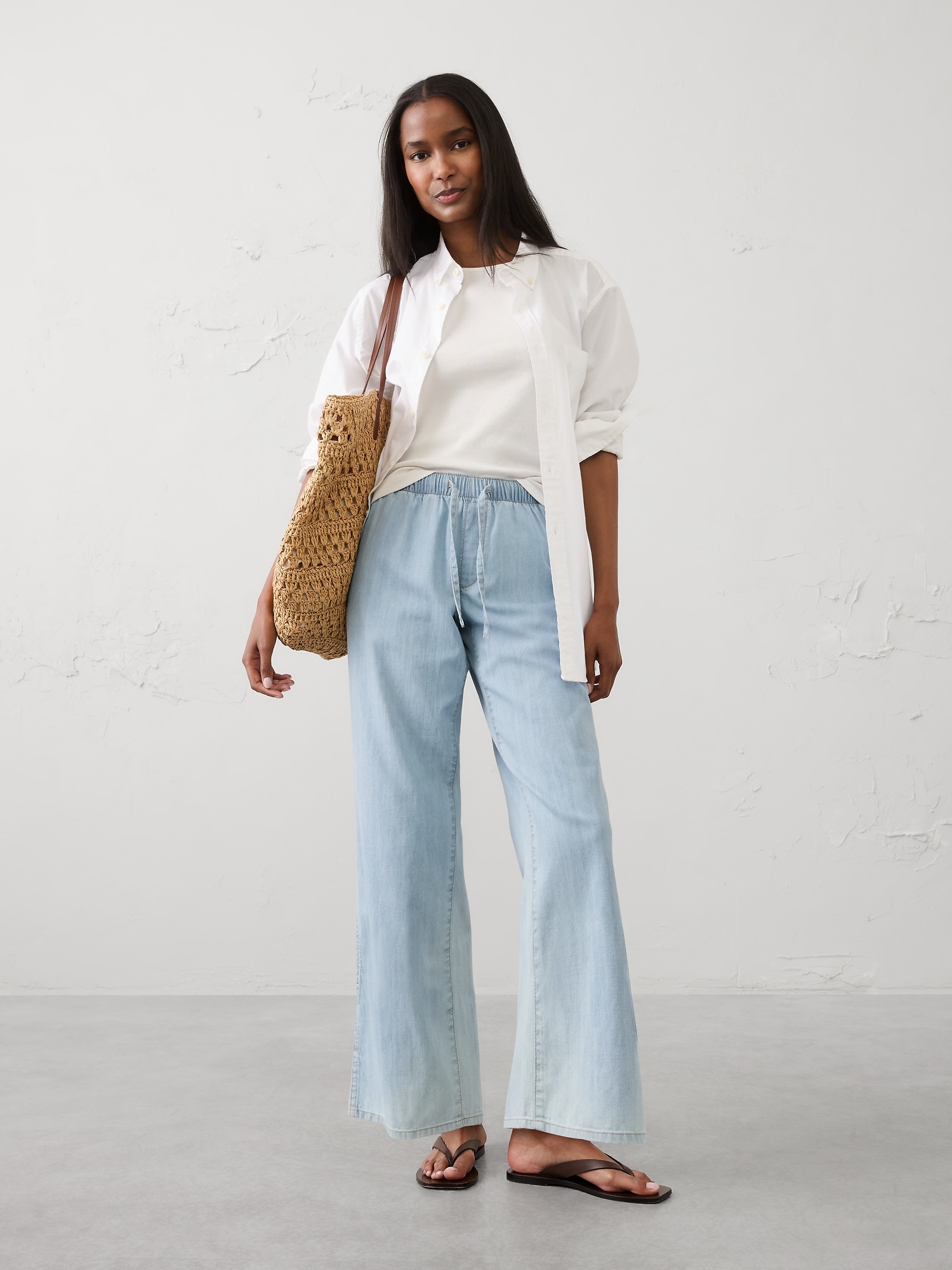 JEAN ÉTÉ LÉGER À TAILLE EXTENSIBLE MI-BASSE JAMBE DROITE