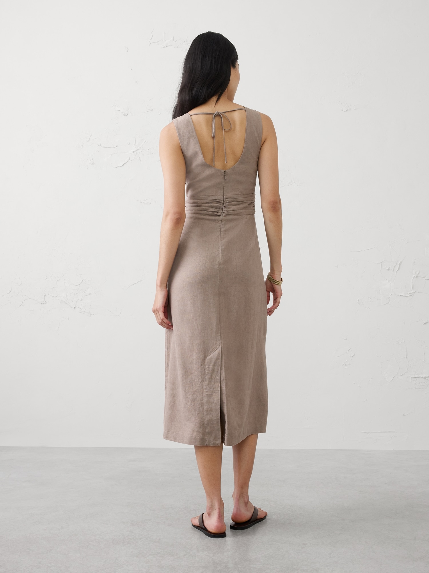gap brown linen dress Linen-Blend Cinched Mini Shirtdress
