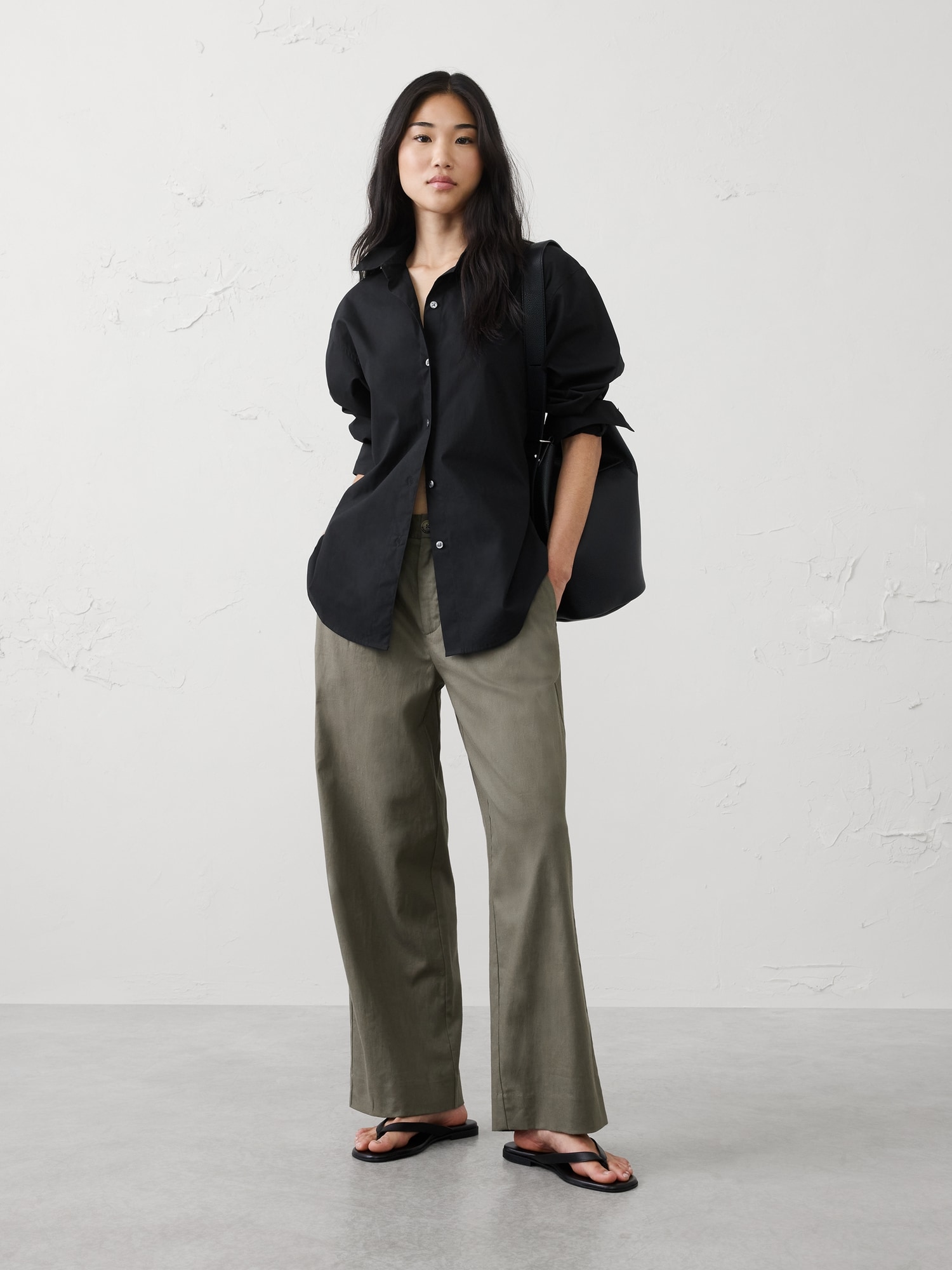 Straight-Leg High-Rise Linen-Blend Pleated Trouser