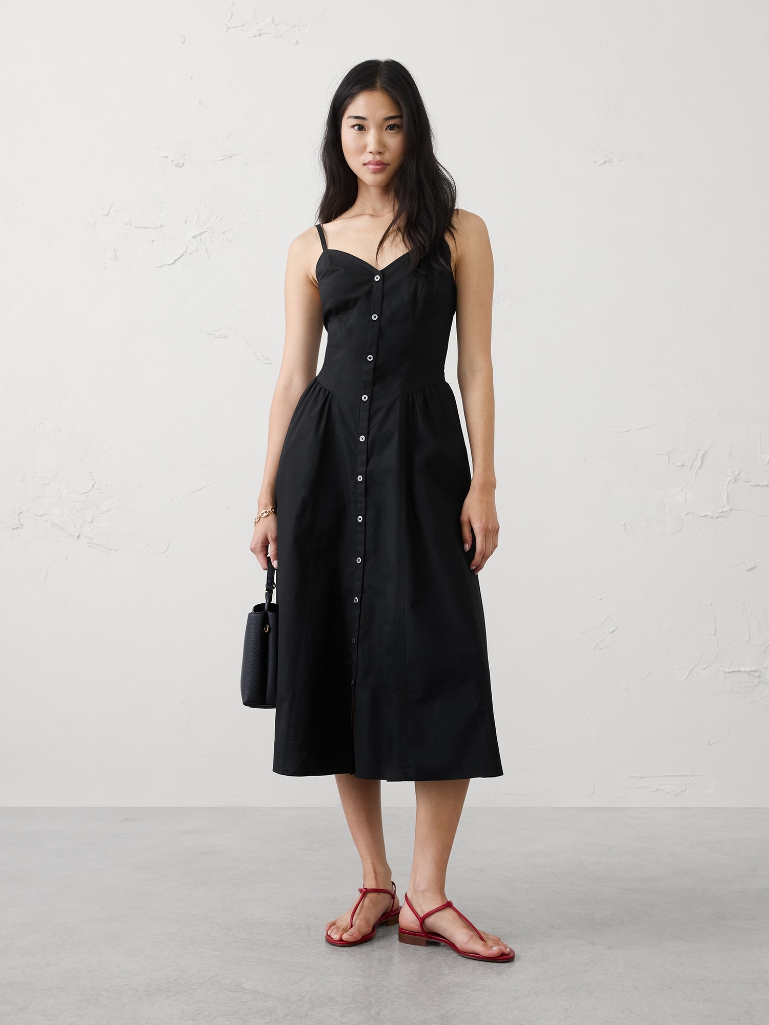 Shirred-Hip Midi Dress