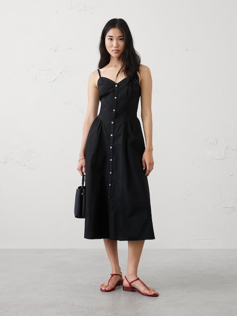 Shirred-Hip Midi Dress