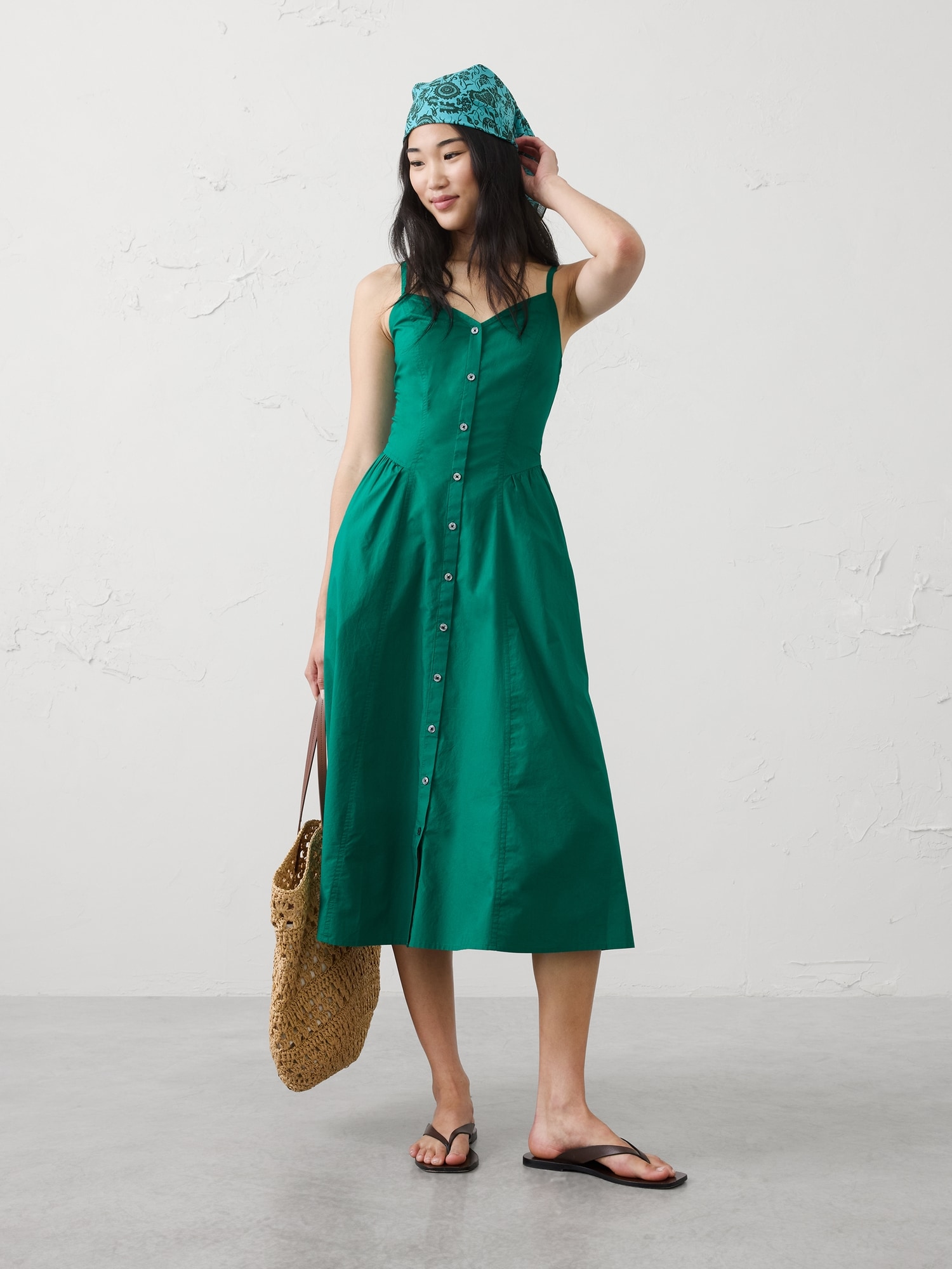 Shirred-Hip Midi Dress