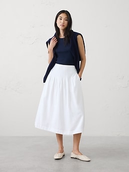 Linen-Blend Pintuck Midi Skirt | Banana Republic Factory