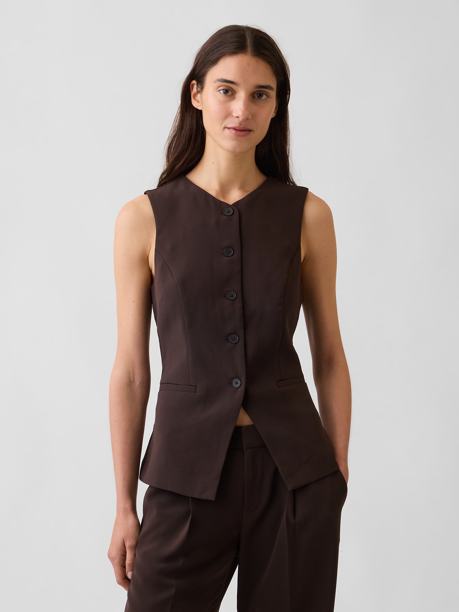 Gap High-neck Longline Vest In Terra Brown