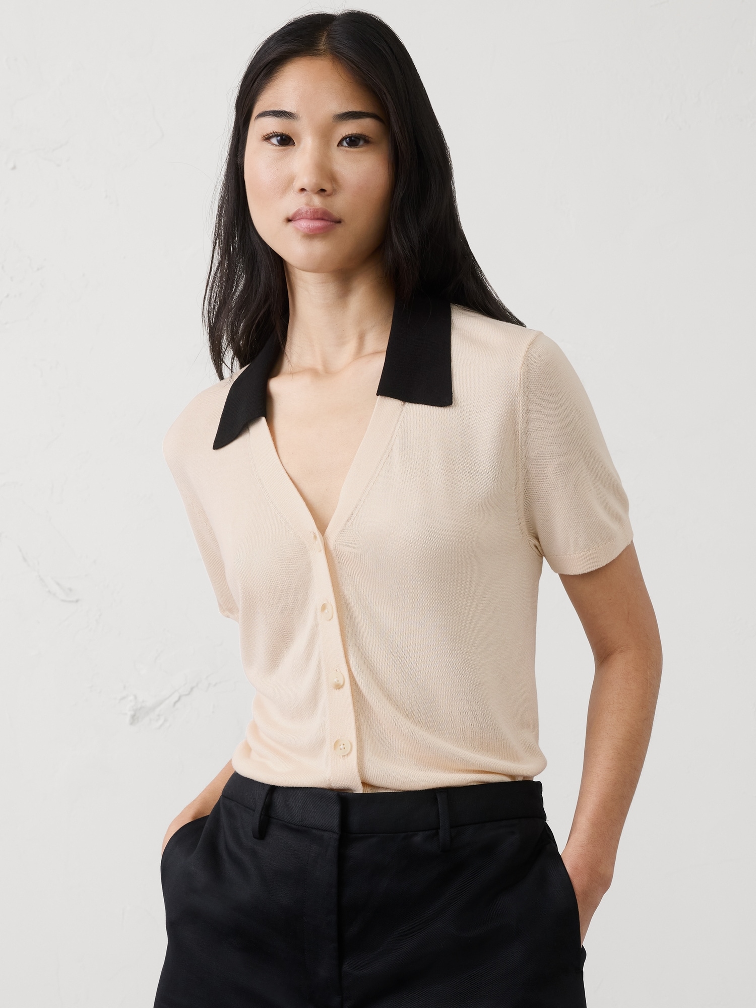 Banana Republic Button-Down V-Neck Sweater Polo INTERNATIONAL SHIPPING