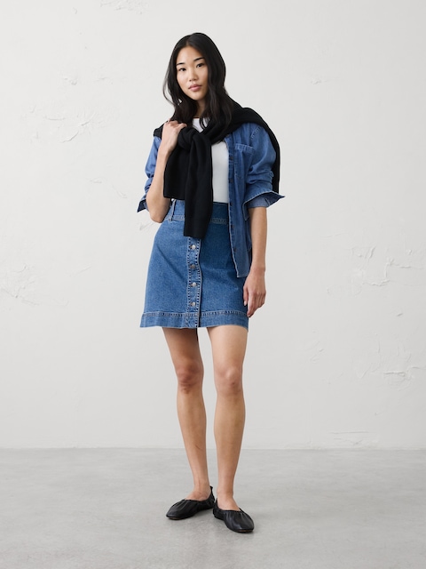 Denim Button-Down Mini Skirt