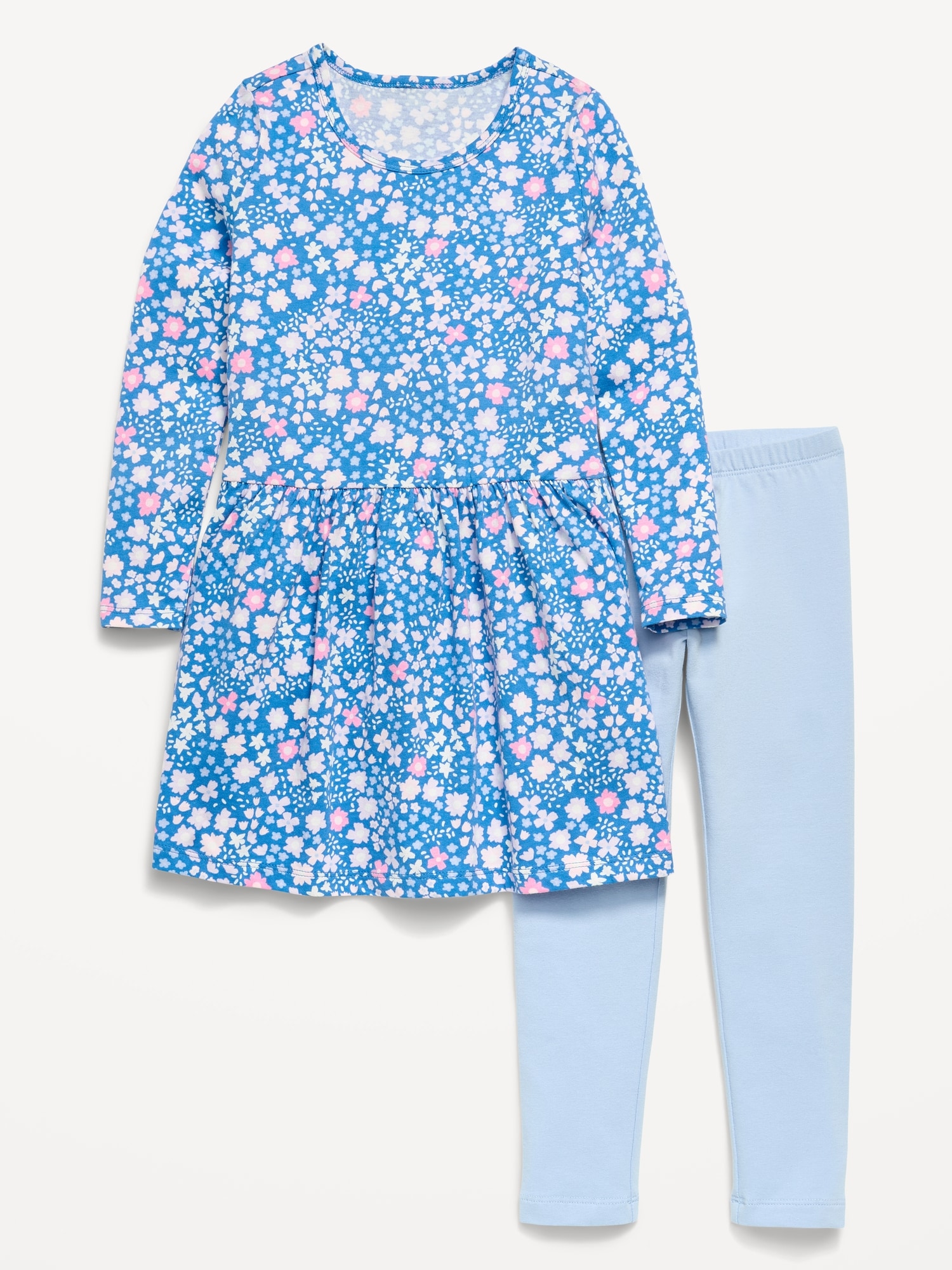 Printed Long-Sleeve Dress and Leggings Set for Toddler Girls