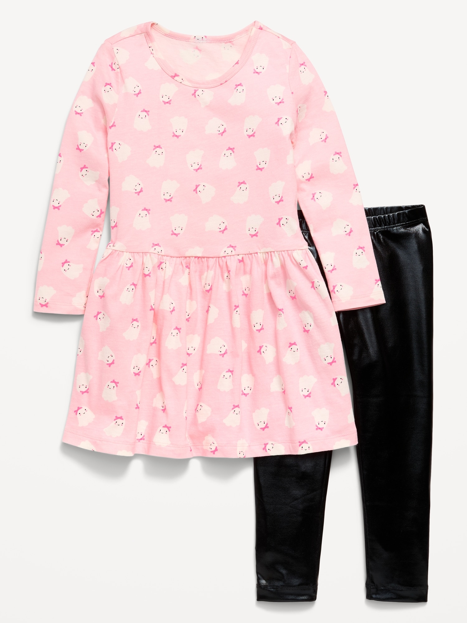 Printed Long-Sleeve Dress and Leggings Set for Toddler Girls