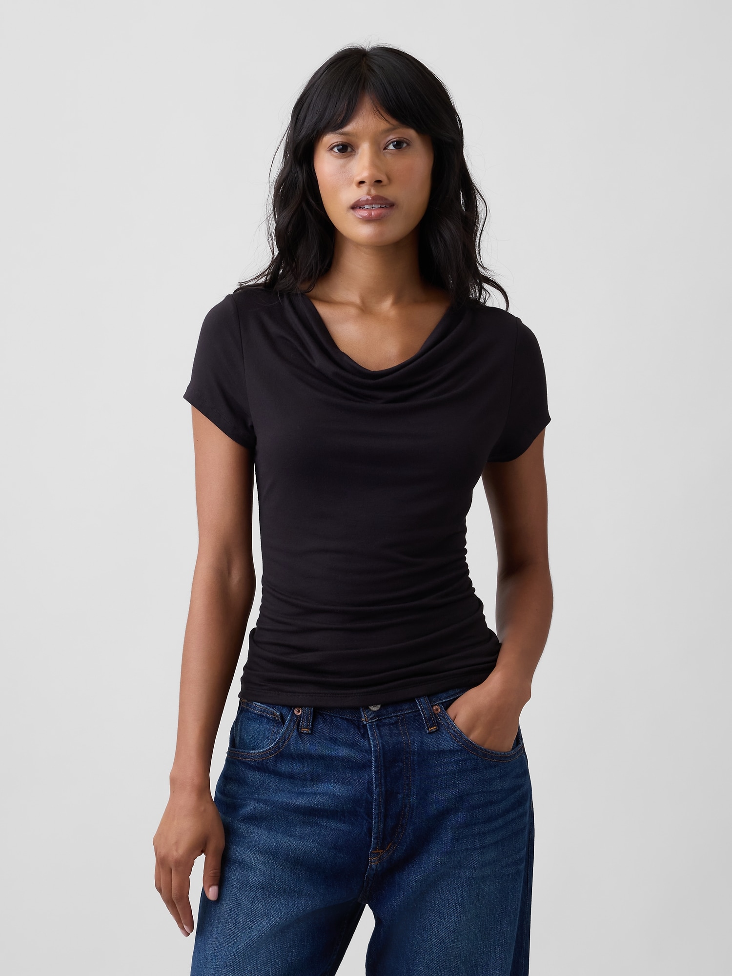 Stretch Jersey Cowl-Neck Top