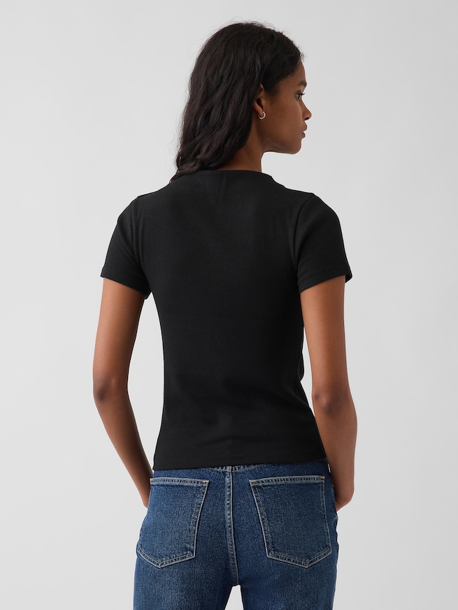 モダンリブ モックネック クロップドTシャツ-2