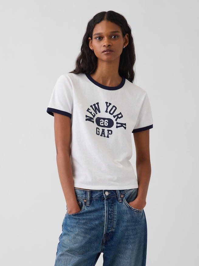 GAP NEW YORKロゴ リンガーTシャツ-0