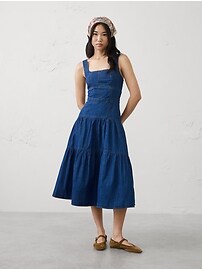 Square-Neck Tiered Denim Midi | Banana Republic Factory