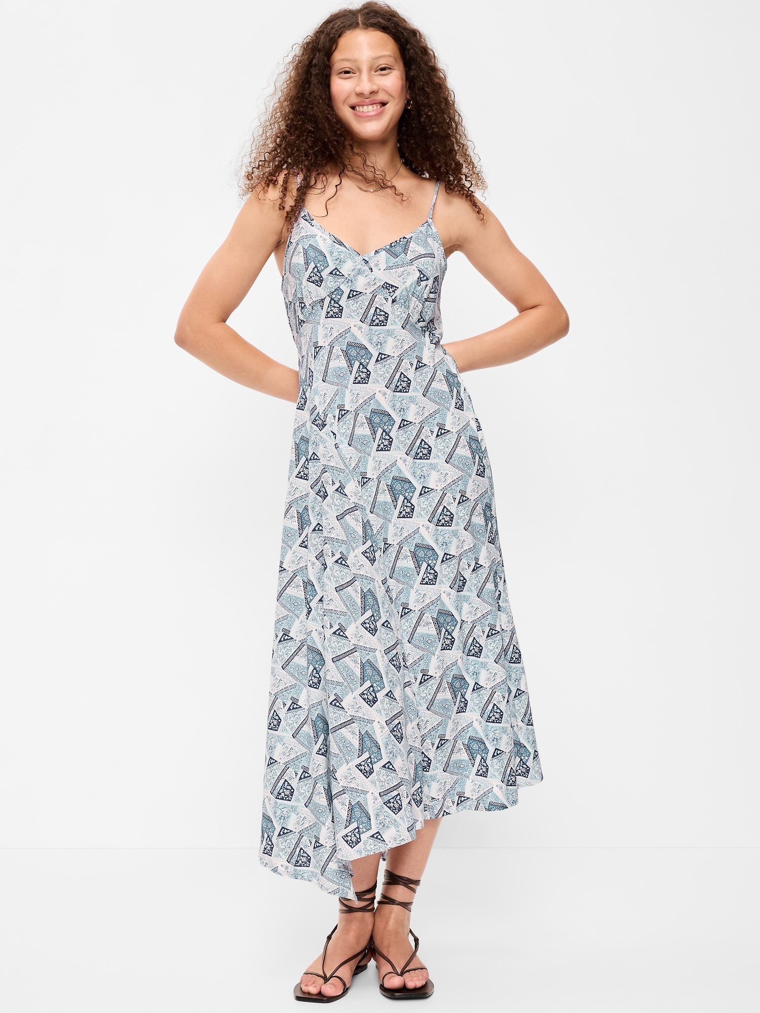 Fit & Flare Tie-Back Asymmetrical Midi Dress