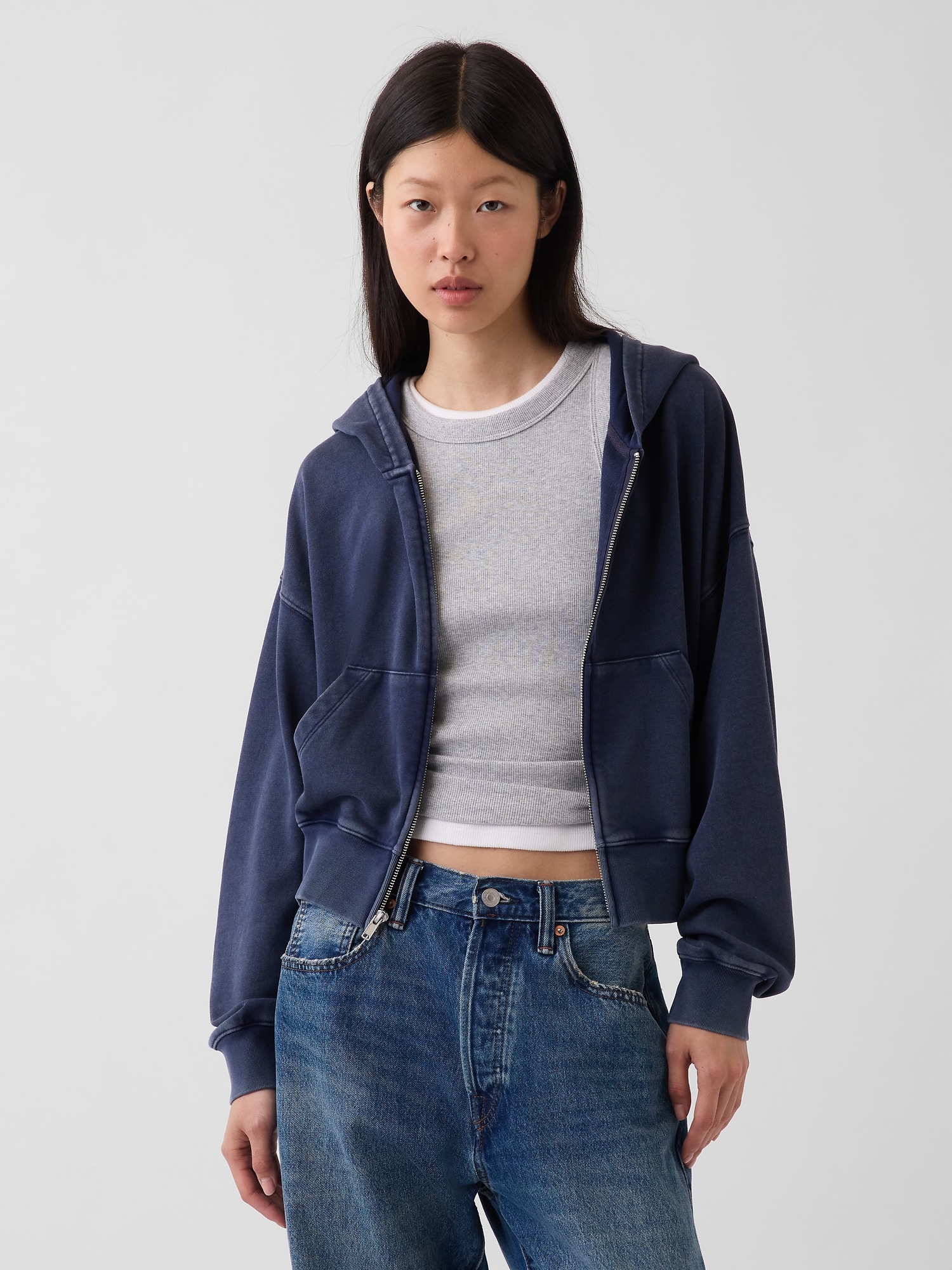 VintageSoft Terry Oversized Wedge Zip Hoodie