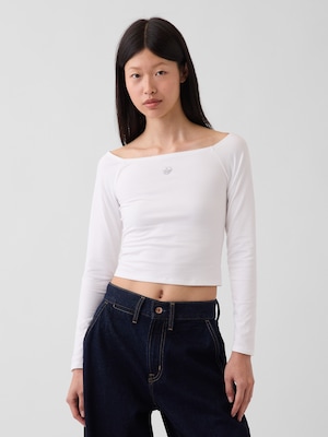 クロースニット ジャージー GAPロゴ オフショルダー クロップドTシャツ